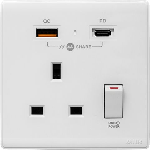 M2K PD105AP4-W  4A 單位 PD/QC USB 電掣插座 (白色)